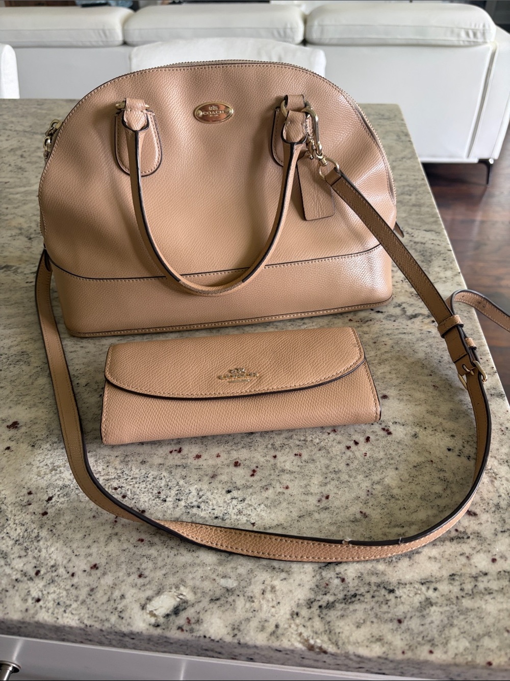 Coach Pebbled Leather Dome Satchel - Beige/Tan